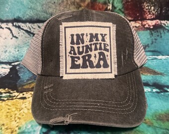 In my auntie era (black) patched ponytail hat | gift for aunt | aunt hat | aunt gift | favorite aunt gift | summertime hat for her