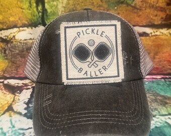 Pickle baller patched ponytail hat| Sports Mom gift | pickle ball lover gift | pickle ball player mom hat| gift for pickle baller