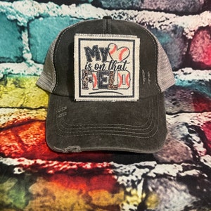 My heart is on that field Ponytail patched hat | baseball mom hat | baseball lover hat | mom hat | gift for sport mom | basebal