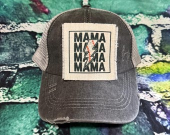 Baseball mama patched (bolt) ponytail hat | baseball mom hat | baseball lover hat | gift for sport mom | baseball lover |mothers day gift