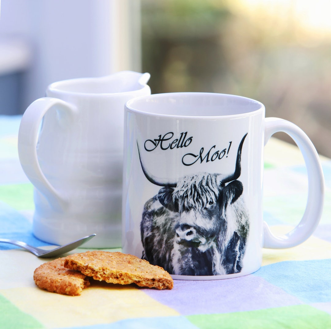 Highland Cow Hello Moo! Design Ceramic Coffee/tea Mug - Etsy