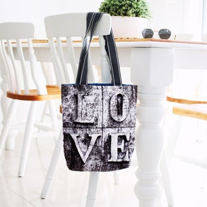 Valentine Tote bag LOVE Letters luxury lined and padded fabric tote bag Shopping tote bag, Gifting tote bag  Hygge art style tote bag.