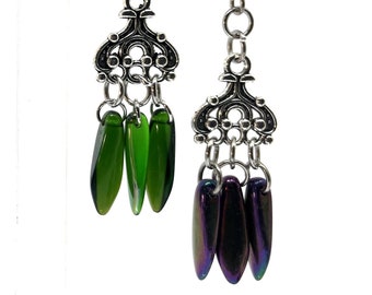 Triple Czech Bead Vintage Style Drop Earrings - Various Colors