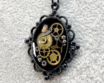 Tiny Watch Parts in Black Pendant Gothic Victorian Steampunk Necklace