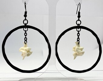 Black Hoop and Spine Bone Gothic Earrings