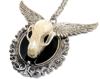 Silver Winged Cynopterus Bat Skull in a Gorgeous Ornate Gothic Pendant