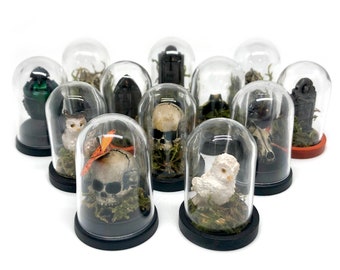 Tiny 4.5 cm (1.75 in) Handmade Bell Jar Curiosities with Tiny Skulls or Gravestones