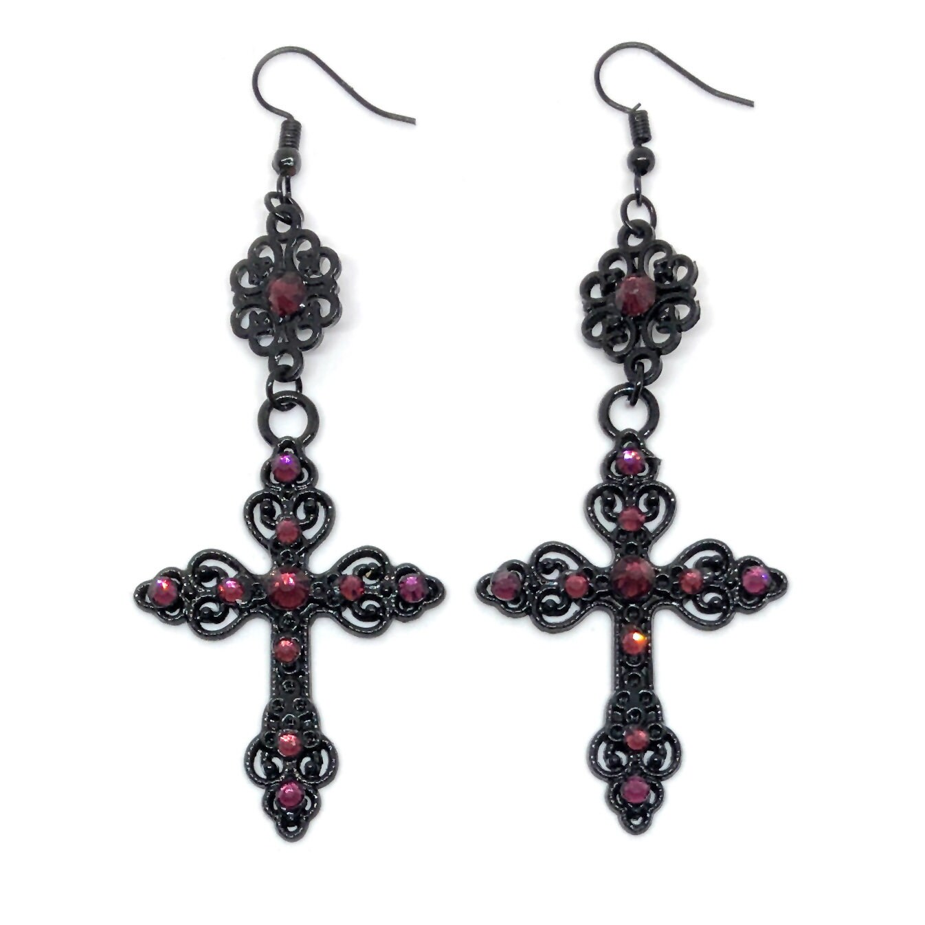 Gothic Black Cross Earrings with Choice of Colored Stones Etsy