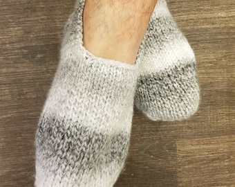 Hand Knitted Wool Men's Slippers: Warm Bed Socks, Size 9-10