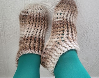 Cream, beige & brown crocheted slippers socks