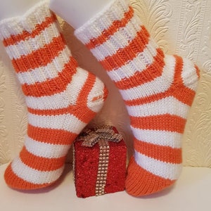 Hand Knitted Wool Socks: Striped Women&#39;s Socks, UK Size 5