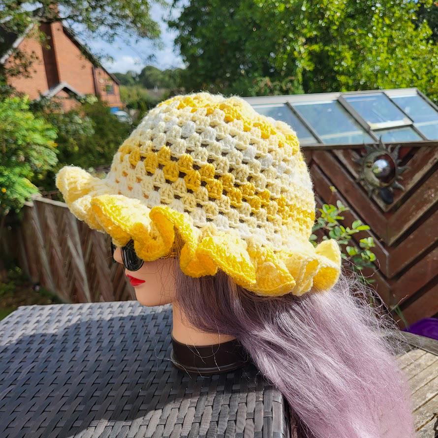Handmade Knit Crochet Bucket Hat Side Ruffled Brim Women\'s Winter Sun Ruffled Crochet Bucket Hat, Bucket Hat, Crochet Hat, Sun Hat  main image 2