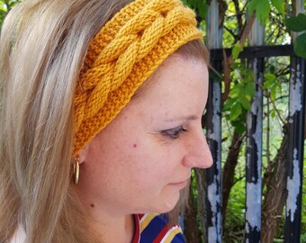 Handmade Knitted Cable Headband: Women's Ear Warmer Head Wrap