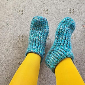 Handmade Blue Mohair Crochet Slippers - UK Size 6