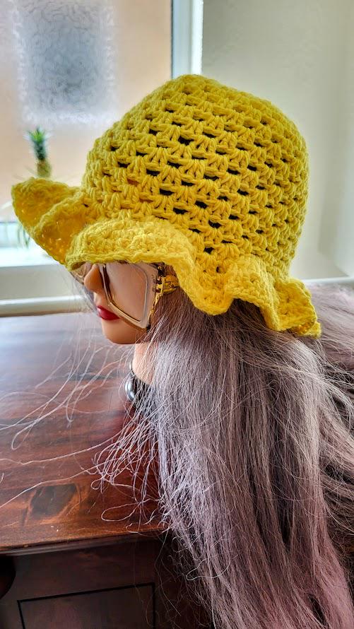 Boho Crochet Women’s Sun Hat in Yellow, Green & Red Crochet Rasta Sun Hat Handmade Bucket Hat Festival Boho  main image 3