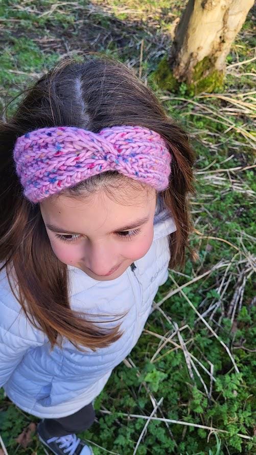 Handmade Hand Crafted Knit Twist Headband/Ear warmers purple multicolored Twisted Knit Ear Warmer: Purple & Black Handmade Headband - Etsy main image 4