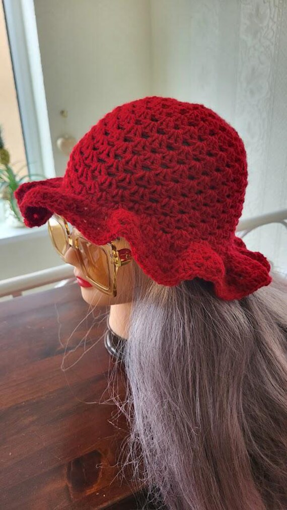 Crochet Ruffle Bucket Hat Acrylic Handmade Winter Beanie Cap Eilova Orityle Women Crochet Bucket Hat Cute Winter Ruffled  main image 3