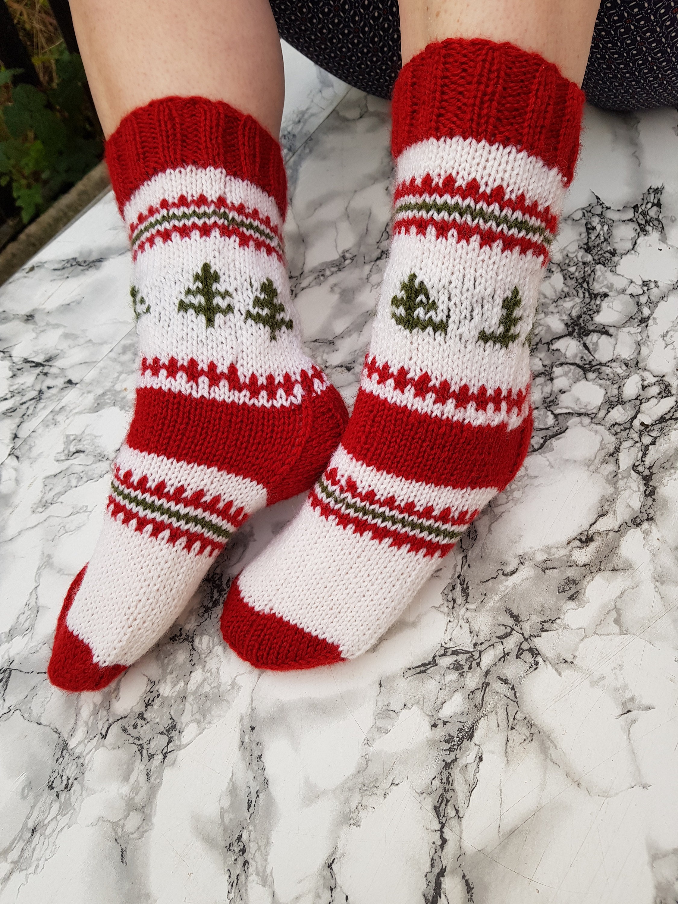 Knitted Christmas Socks Cotton Socks Hand knitted Snowflake Etsy