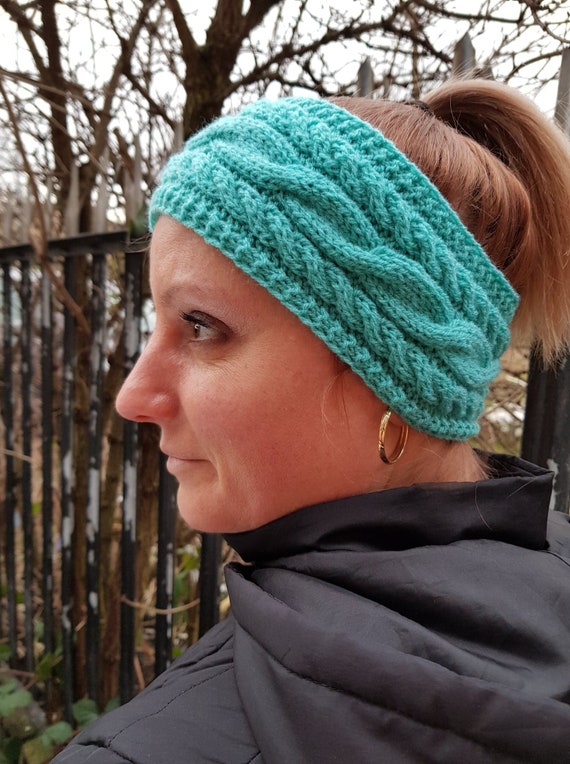Knitted Blue Headband: Cable Knit Ear Warmer - Etsy display picture 2
