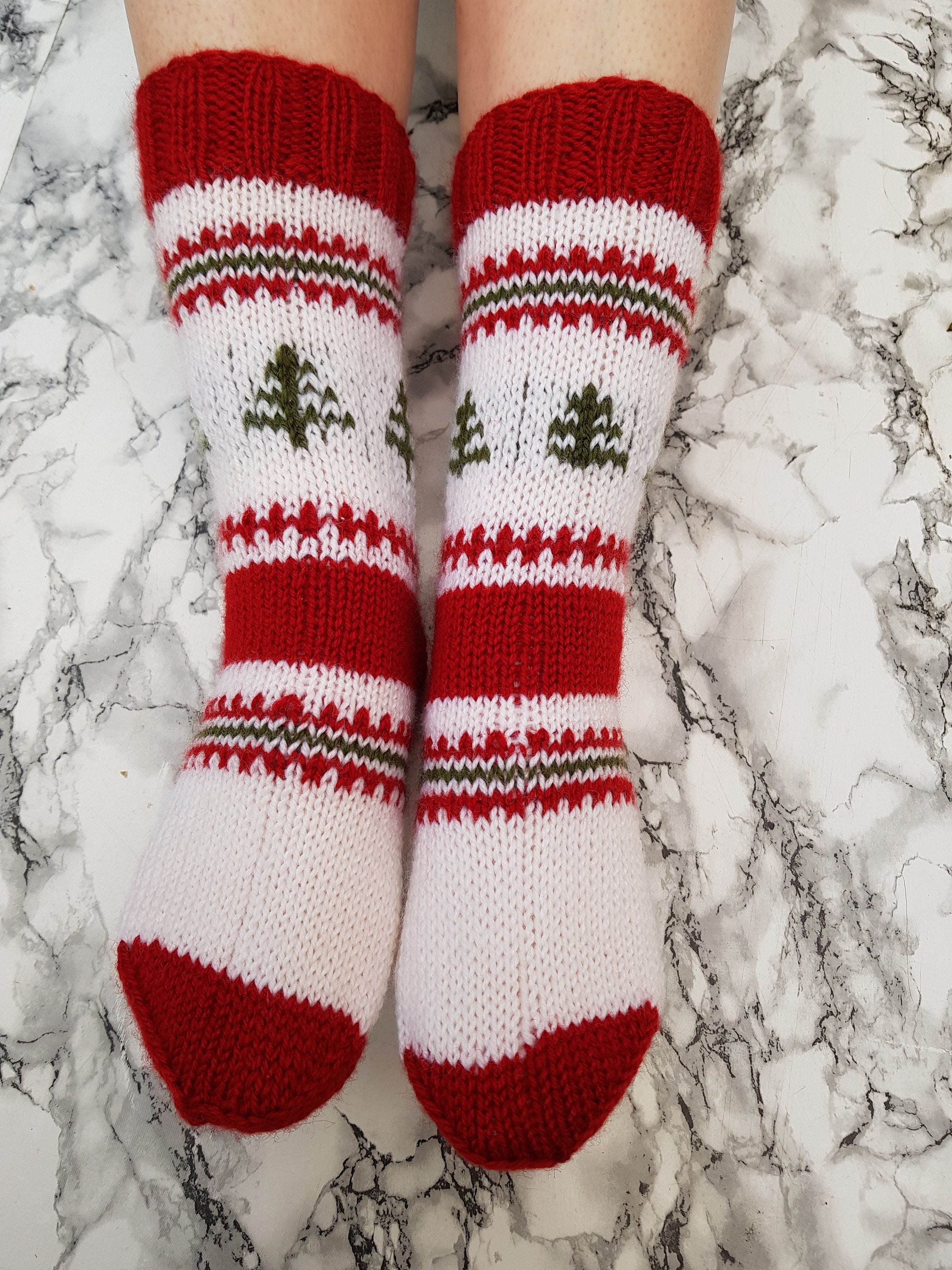 Knitted Christmas Socks Cotton Socks Hand knitted Snowflake Etsy