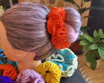Handmade Crochet Scrunchies: Ruffle Hair Clip, Acrylic Hair Bobbles