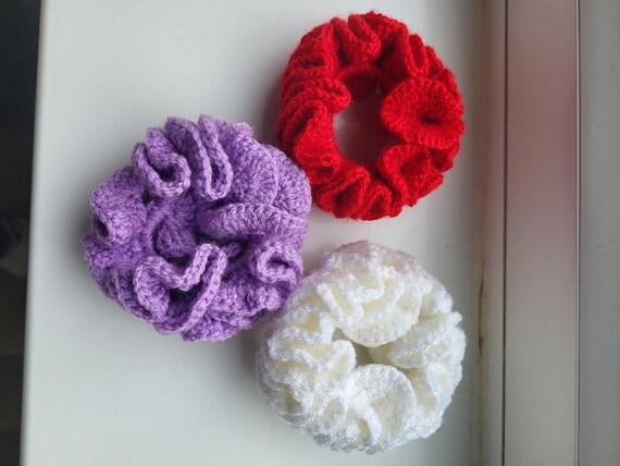 Handmade Crochet Ruffle Scrunchies: Extra Large Hair 