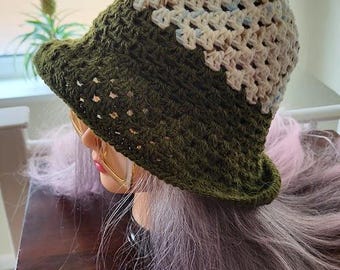 Crochet Bucket Hat with Brim: Handmade Cotton-Acrylic Blend