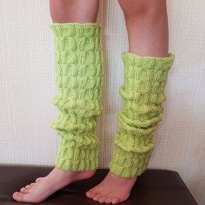 Handmade Cable Knit Leg Warmers: Green Wool Winter Accessories