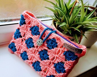 Crochet Book Cover: Pink & Blue Clover Book Sleeve
