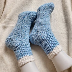 Hand Knitted Blue Pastel Socks.Knitted Winter Wool Socks. Size UK 5/37