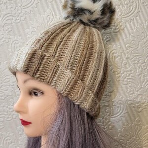 Crochet colourful hat for a girl with a Pompom, Handmade winter hat. Handmade Ombre Crochet Beanie