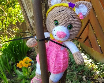 Handmade Crochet Cat Amigurumi: Pink Dress Stuffed Toy (14 inches)