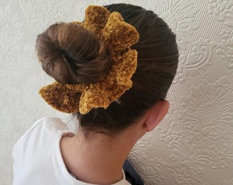 Handmade Mustard Velvet Scrunchie | Chunky Crochet Hair Accessory