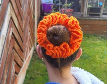 Crochet Scrunchie: Large Orange Ruffle Hair Tie