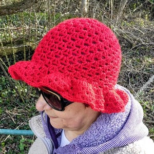 Handmade Crochet Red Bucket Hat: Granny Stitch Summer Fashion