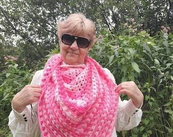 Crochet Scarf.  Handmade Crochet Scarf . Colourful Crochet Shawl. Crochet Triangle Shawl Gift Handmade Pink  Mix