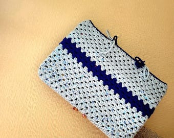 Handmade Crochet Laptop Sleeve Case: Light & Dark Blue (39cm/27cm)