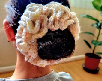 Handmade Crochet Ruffle Scrunchie, Melange Hair Tie