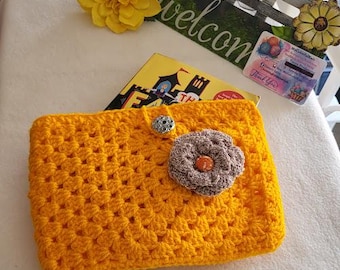 Funda de libro cuadrada de la abuela tejida a crochet: Funda de libro naranja hecha a mano