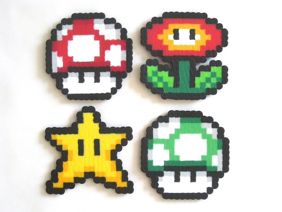 Perler Bead Glow in the Dark Mario Bros. Power Ups 