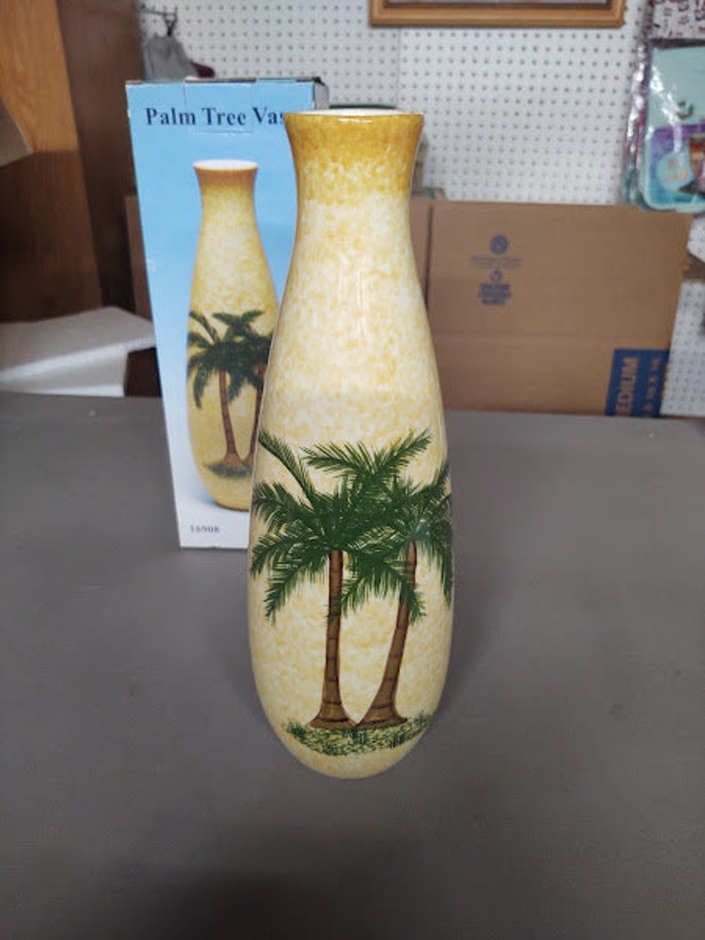Potted Tropics Flowers and Palm Leaves in a Vase Indoor Outdoor Metal Wall Art