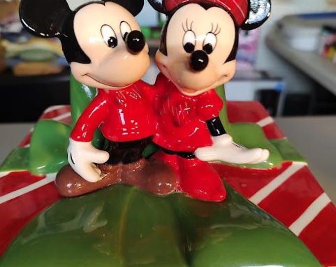 Minnie and Mickey Christmas Cookie Jar