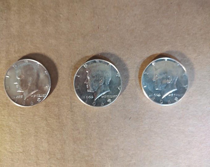 Three 1968 Kennedy Half Dollars, 40% Silver