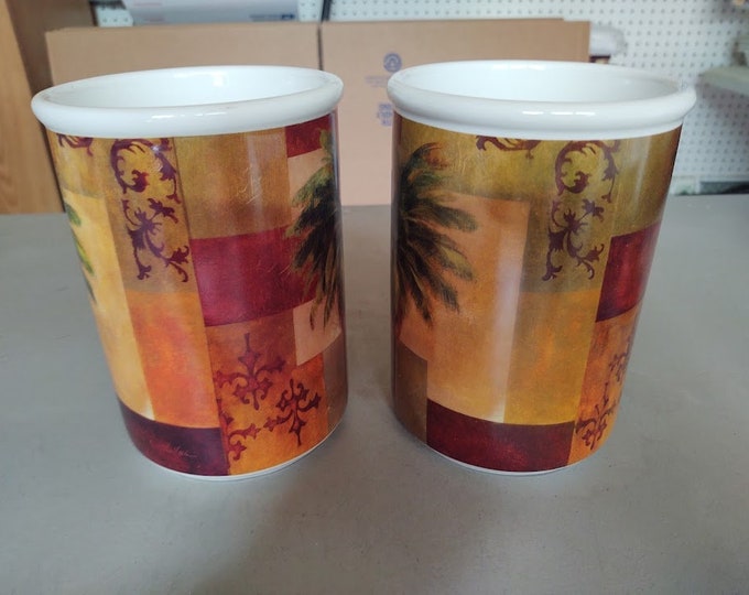 Pair of Tropical Stoneware Crocks