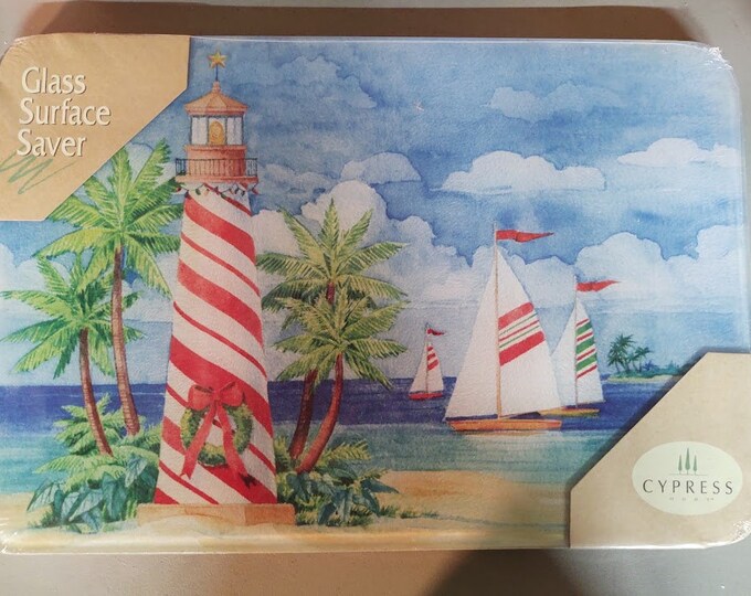 Coastal Christmas Glass Cutting Board