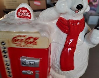 Coca Cola Bear with Coke Machine Ceramic Cookie Jar