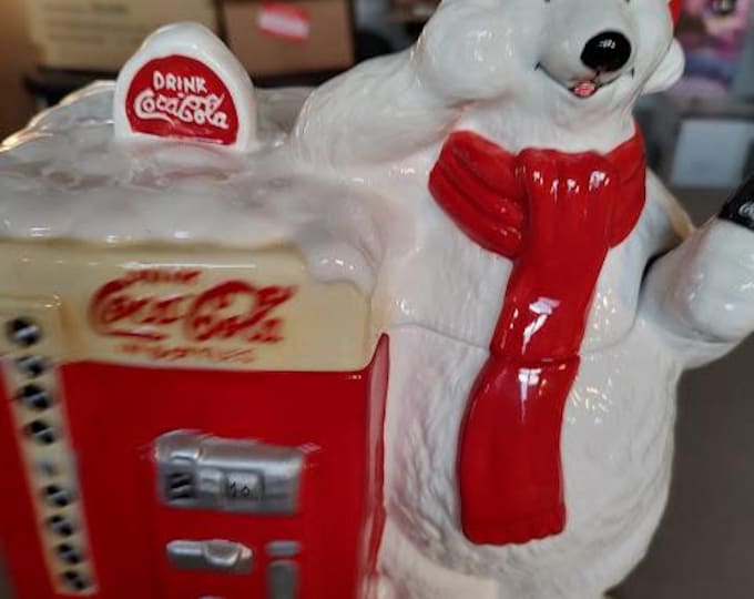 Coca Cola Bear with Coke Machine Ceramic Cookie Jar