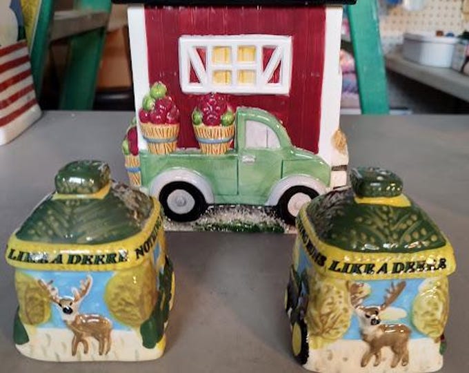Barn Cookie Jar with John Deere Shakers