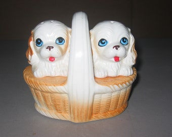 Puppies in a basket Salt and Pepper set