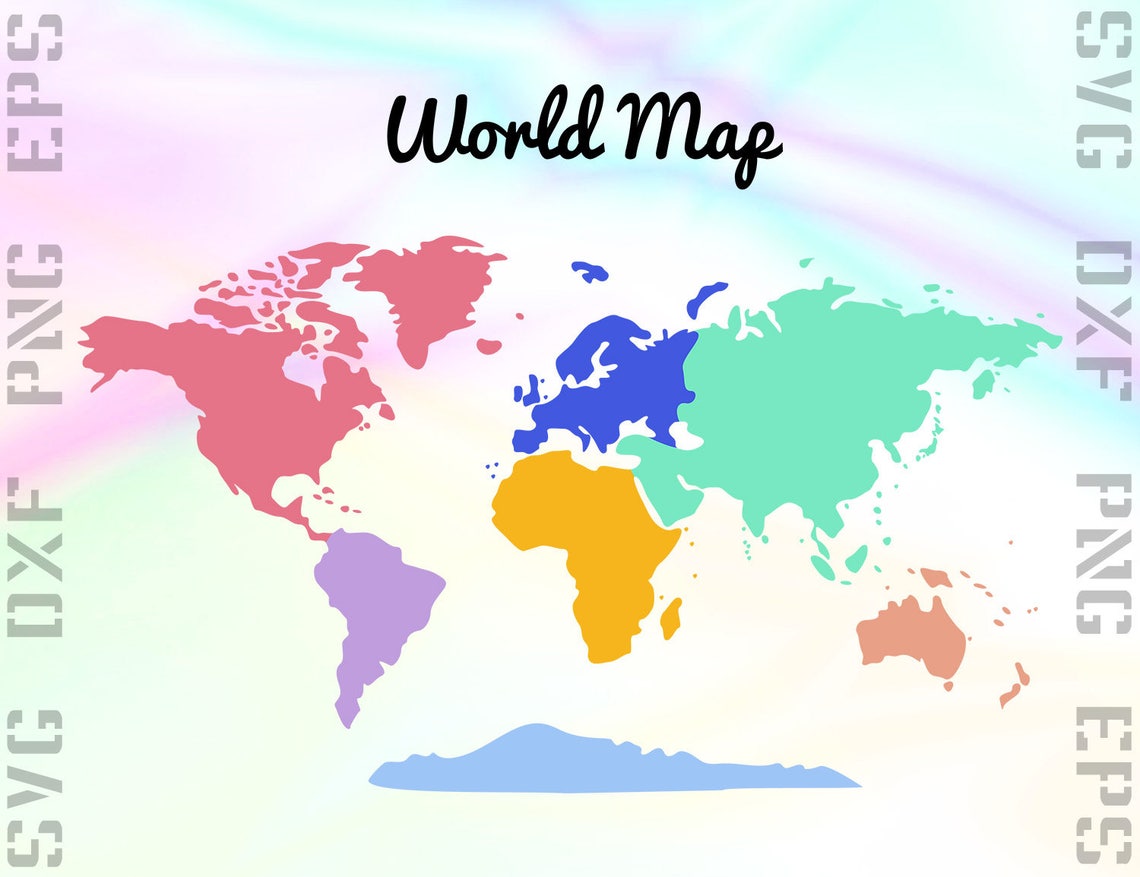 World Map Svg Files World Map Dxf Files Continent Clipart Etsy